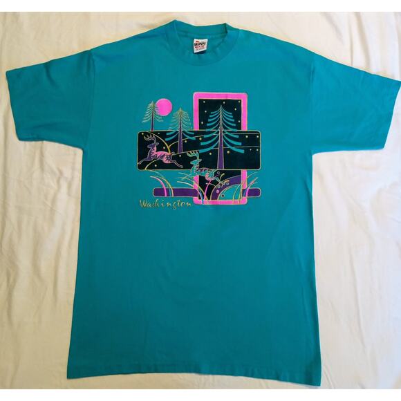 VTG 90s Signal Mega Tee Washington Reindeer Graphic Single Stitch Made USA SZ XL - Picture 2 of 9
